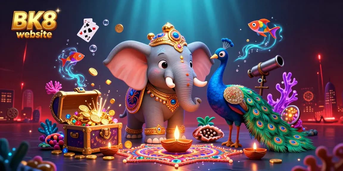 Win big at the BK8 website with vibrant 3D casino characters and magical elements capturing the exciting gambling atmosphere.