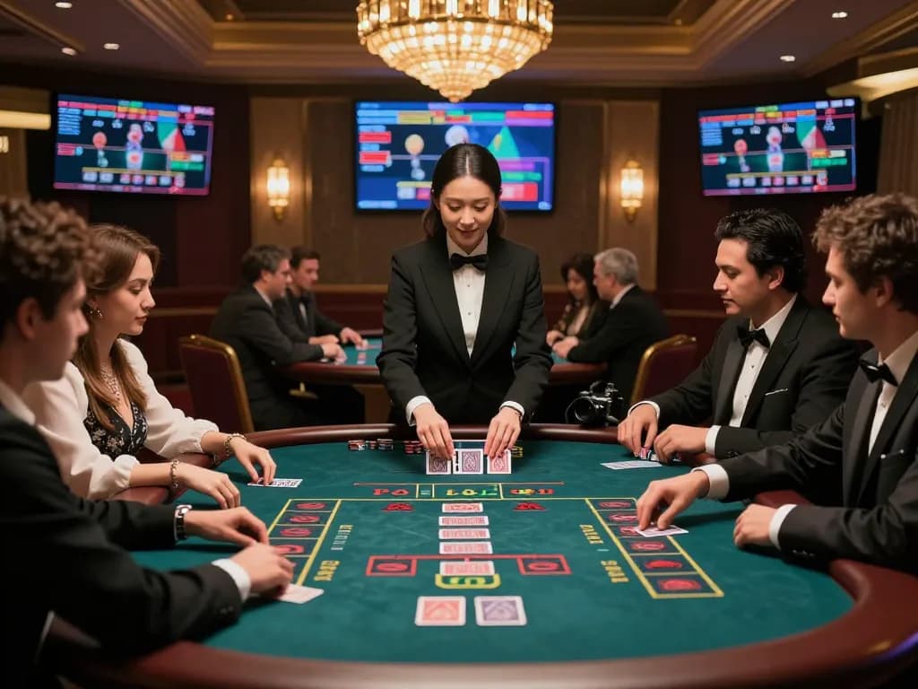 Dynamic live gameplay at luck8biz casino with elegant table setting and engaged players.