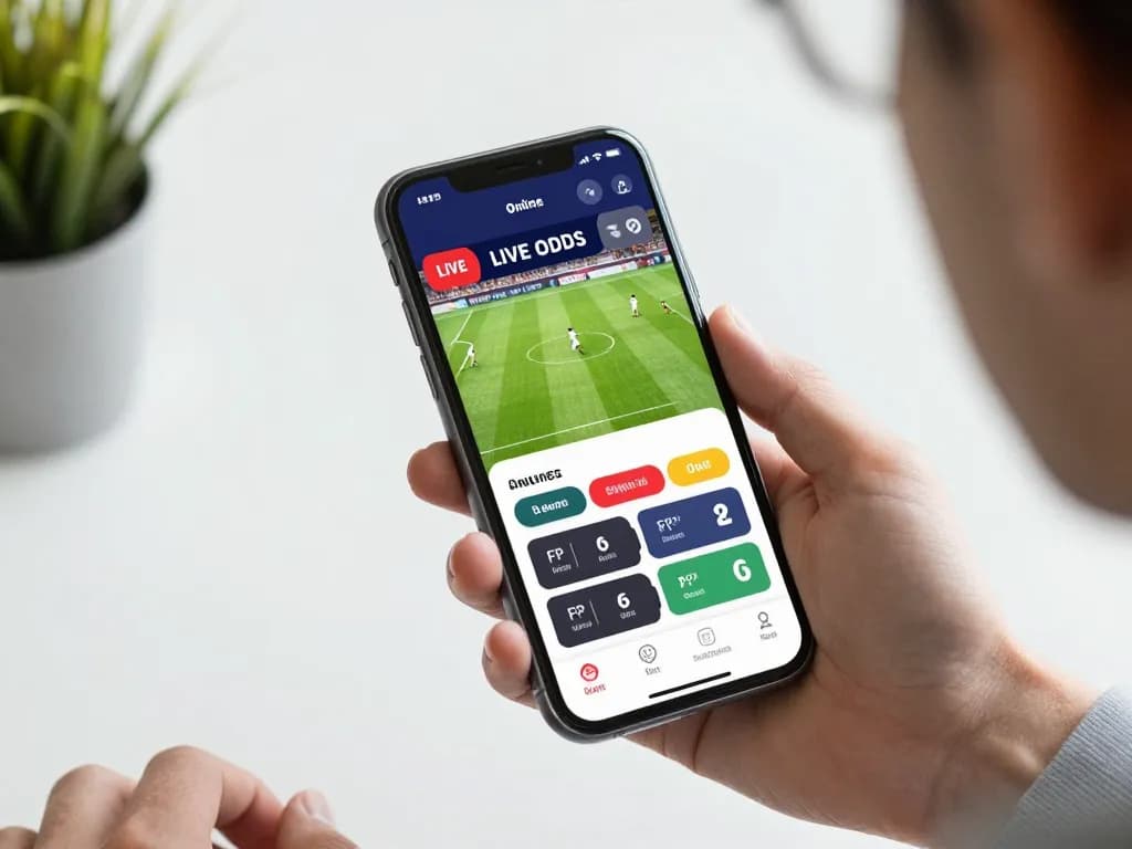 Luck8 betting app displayed on smartphone, showcasing live odds for soccer matches, engaging and modern interface.