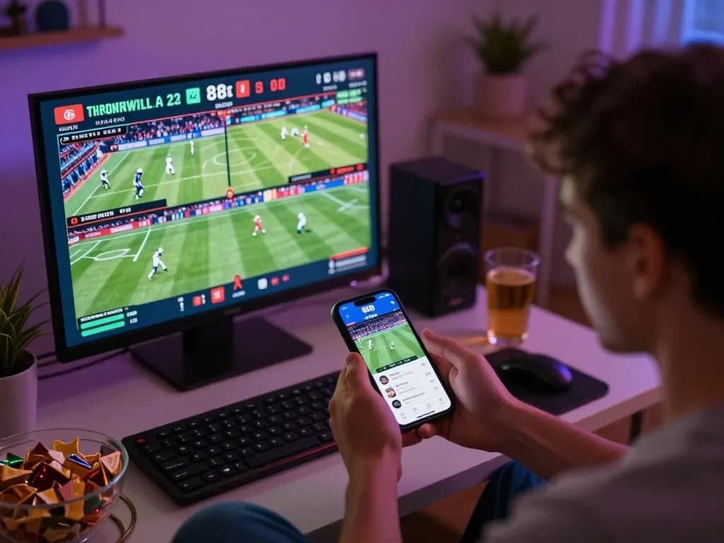 Engaging in exciting live sports betting on the 88fc app with friends surrounded by modern decor and snacks