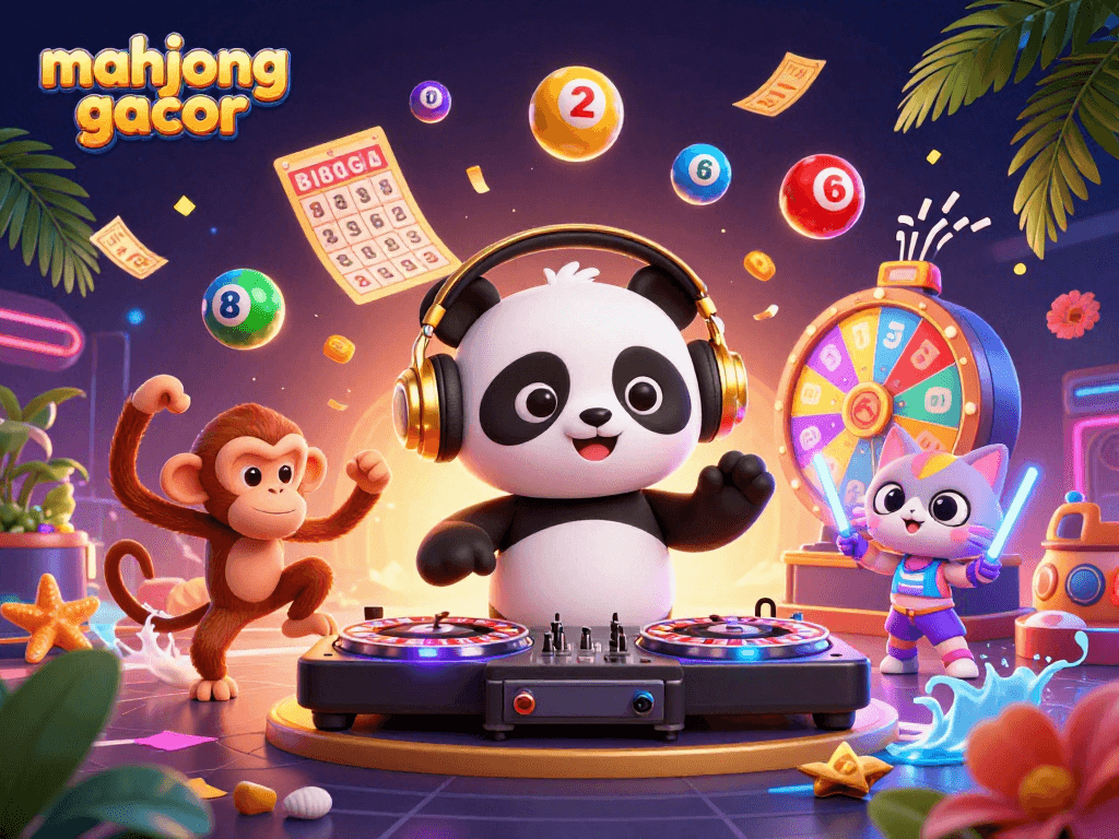 Play mahjong gacor with vibrant animation featuring characters and casino elements.