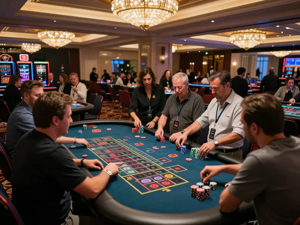 Fun79 players engaging with a thrilling roulette table, showcasing excitement in an upscale casino setting.