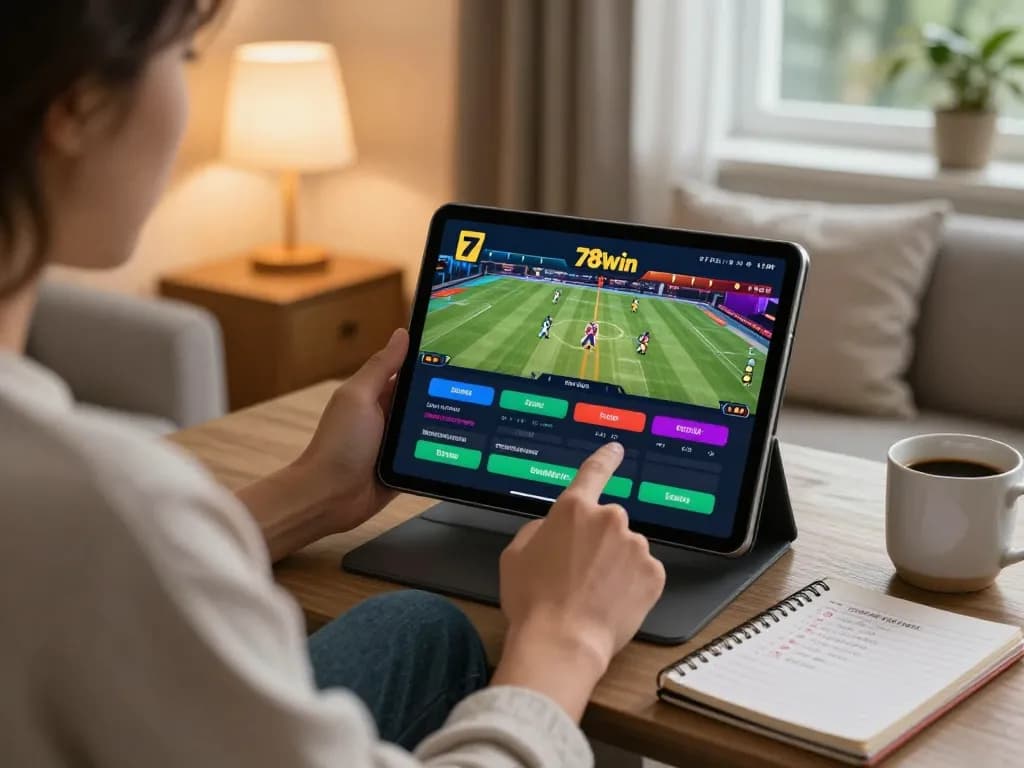 Engaging with the 789win app for strategic sports betting in a cozy home setup.