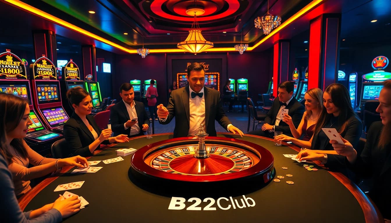Players engaging at the B52Club poker table, capturing the thrill of winning.