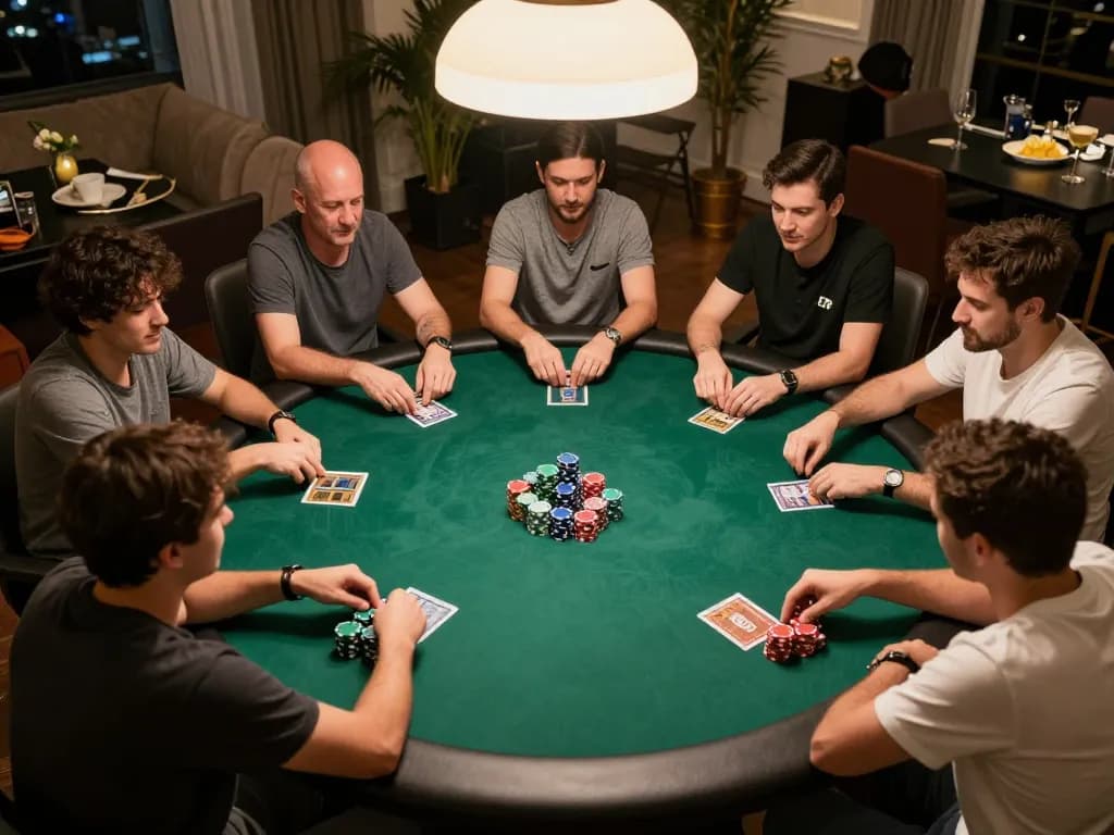Engaged players at a QH88go poker night, showcasing competitive atmosphere and strategic gameplay.