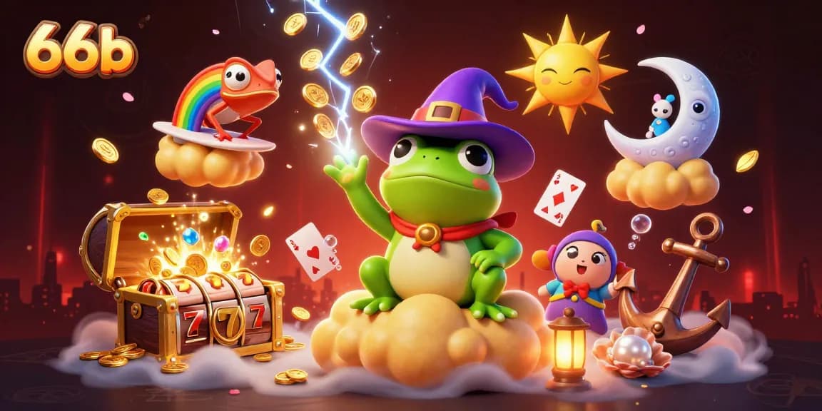 66b players celebrating wins with golden coins and vibrant casino elements in a thrilling atmosphere