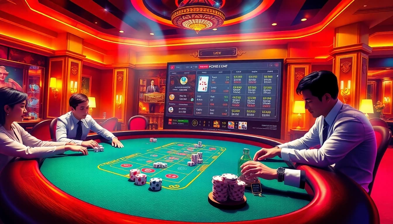 Tài xỉu md5 players enjoying an elegant online gambling experience at a luxury casino table.