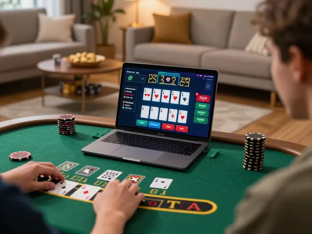 Engaging moment of rokok88 login on a laptop while enjoying home gaming experience with friends.