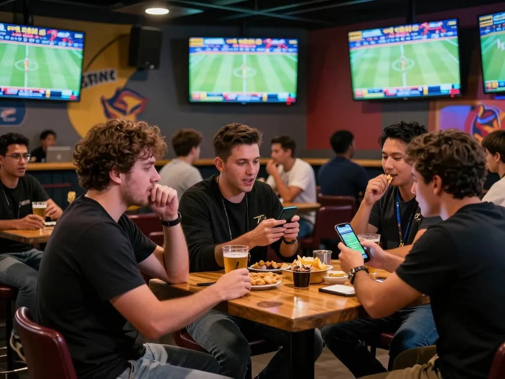 SIN88 enthusiasts enjoying an engaging sports betting atmosphere with live games on screens