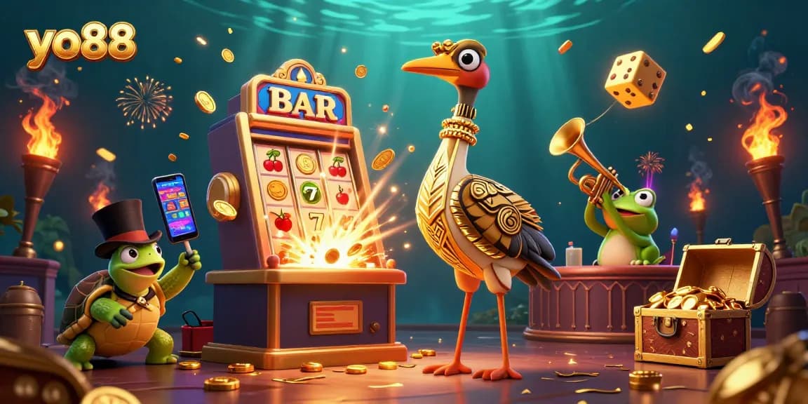 Experience the excitement of yo88 with vibrant characters and casino elements in a dynamic 3D scene.