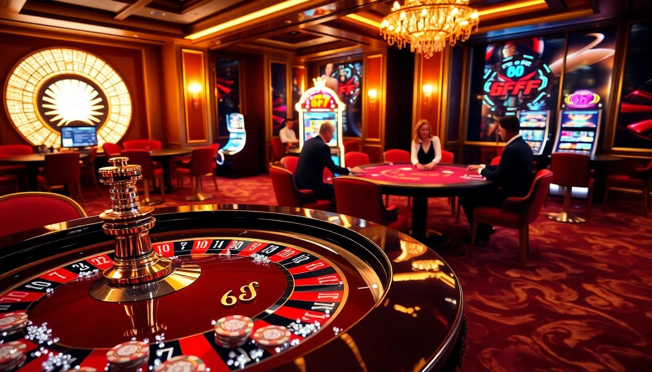 6FF players enjoying a thrilling poker game at a luxurious casino table.