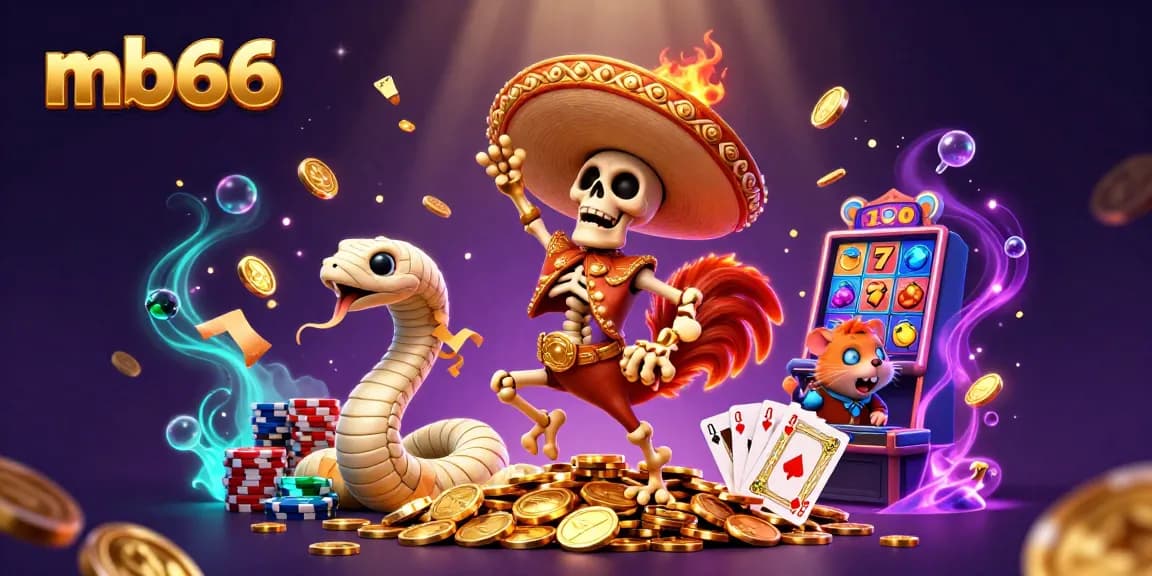 Experience mb66 excitement with vibrant slot-themed characters in a lively casino scene.