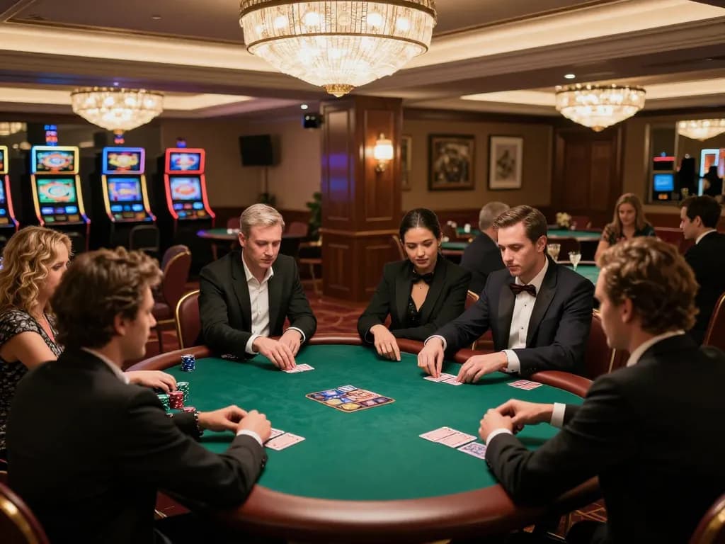 Players engaged in an exciting poker game at 32win casino, showcasing strategy and excitement.