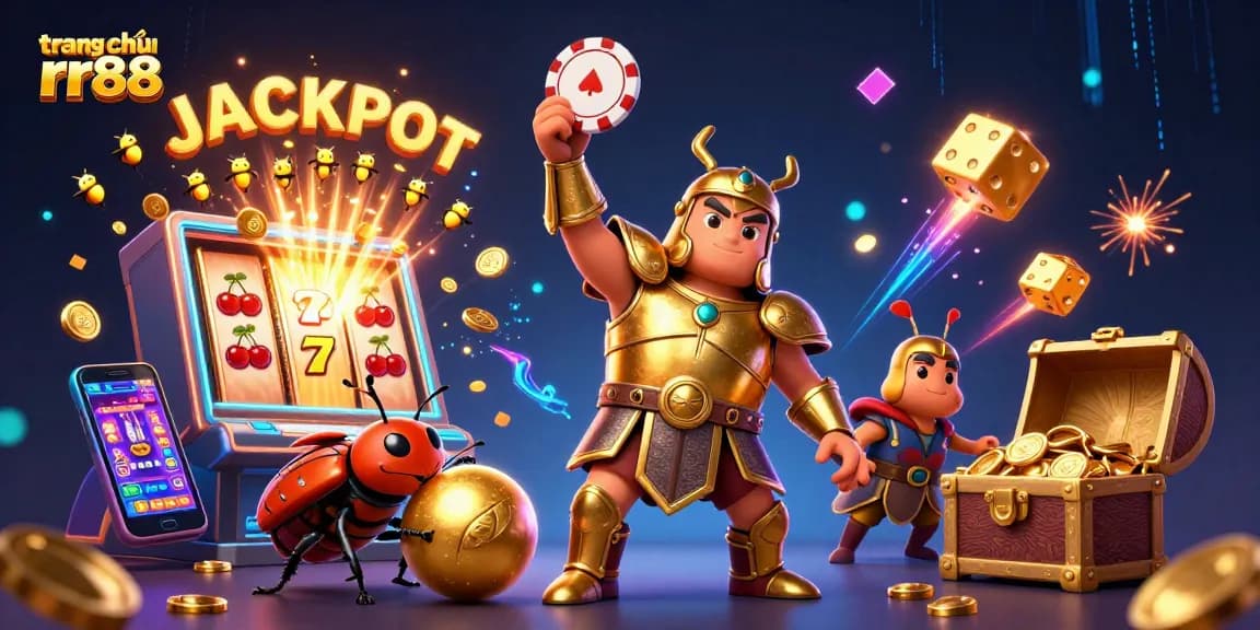 Play and win on trang chủ rr88 with an exciting scene of a hercules beetle champion celebrating the jackpot!