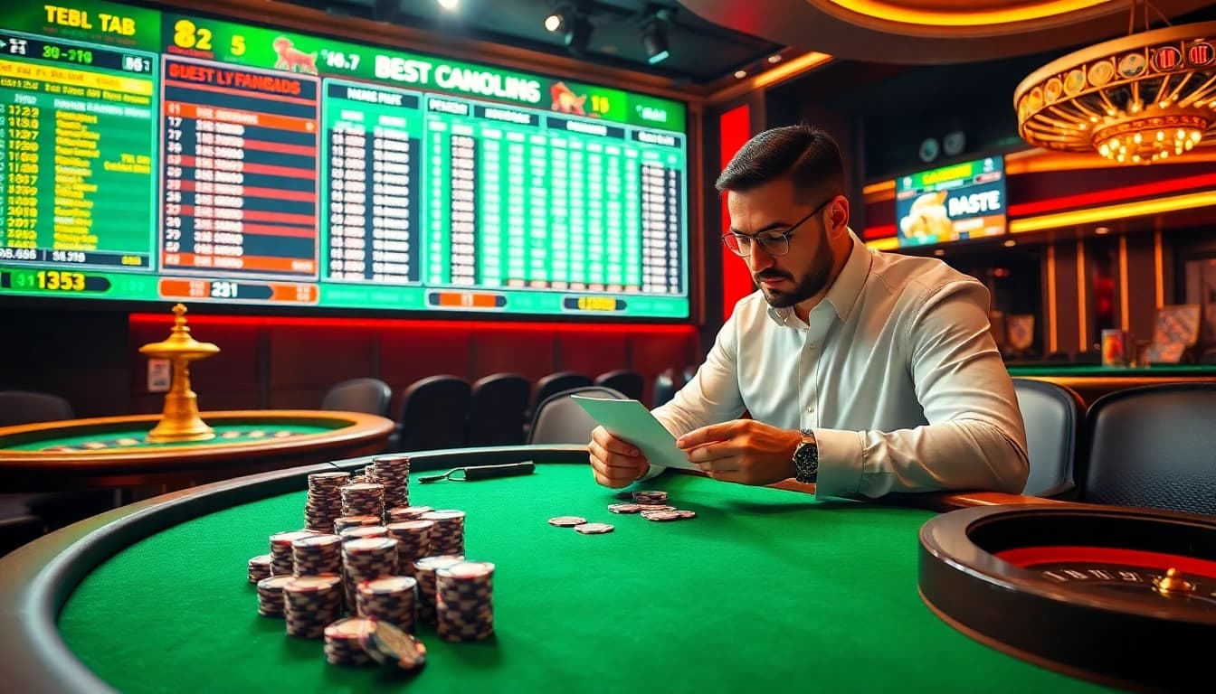 Analyze tỷ lệ kèo nhà cái 5 strategies at a vibrant casino table with poker chips and real-time odds.