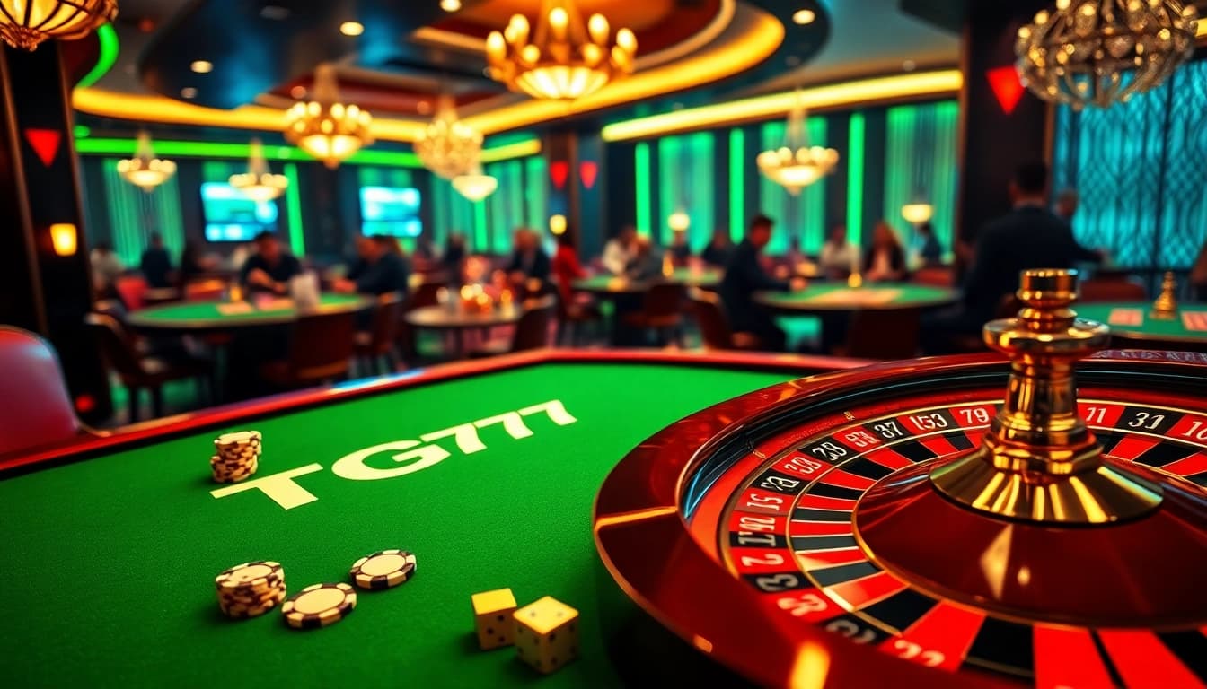 TG777 players experiencing thrilling casino gameplay at a luxurious gaming table.