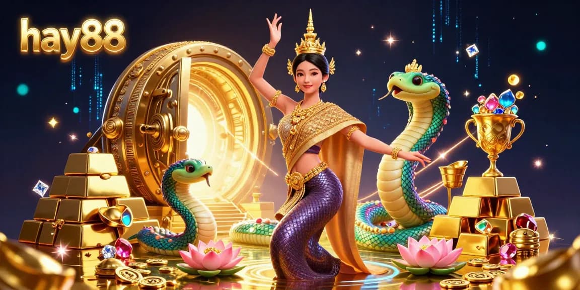 Engage with the vibrant casino world at hay88, featuring a dazzling 3D dance scene enriched with treasures and gaming elements.