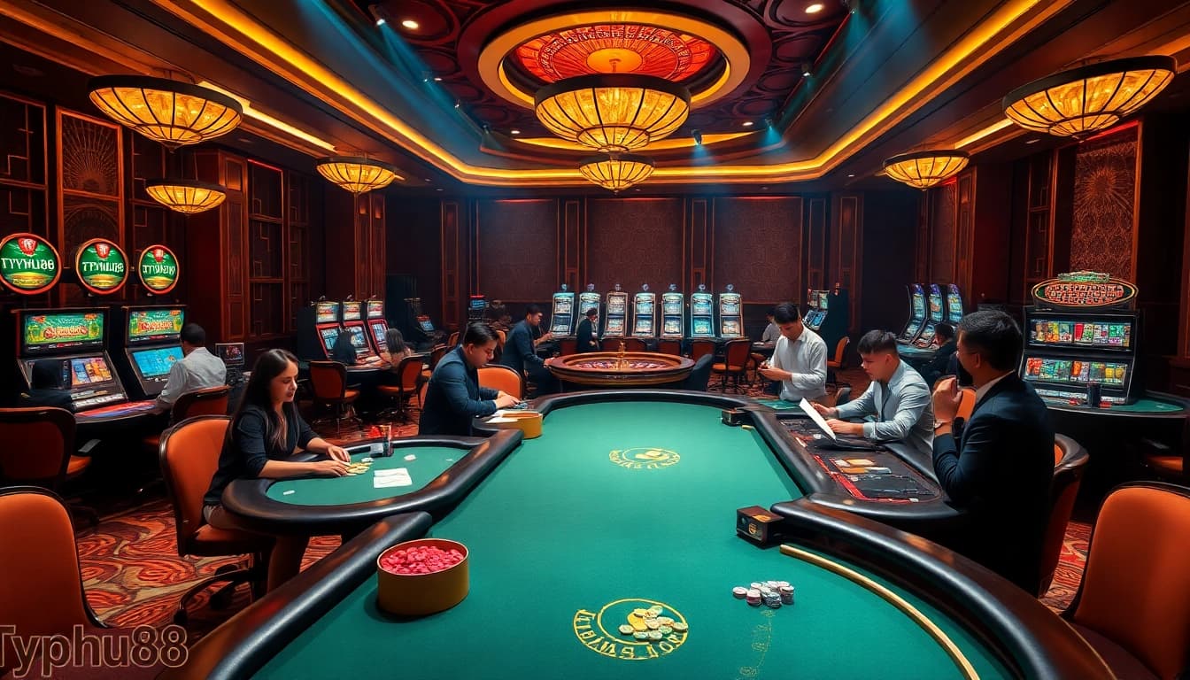Experience thrilling gameplay at Typhu88 with vibrant casino tables and exciting players.