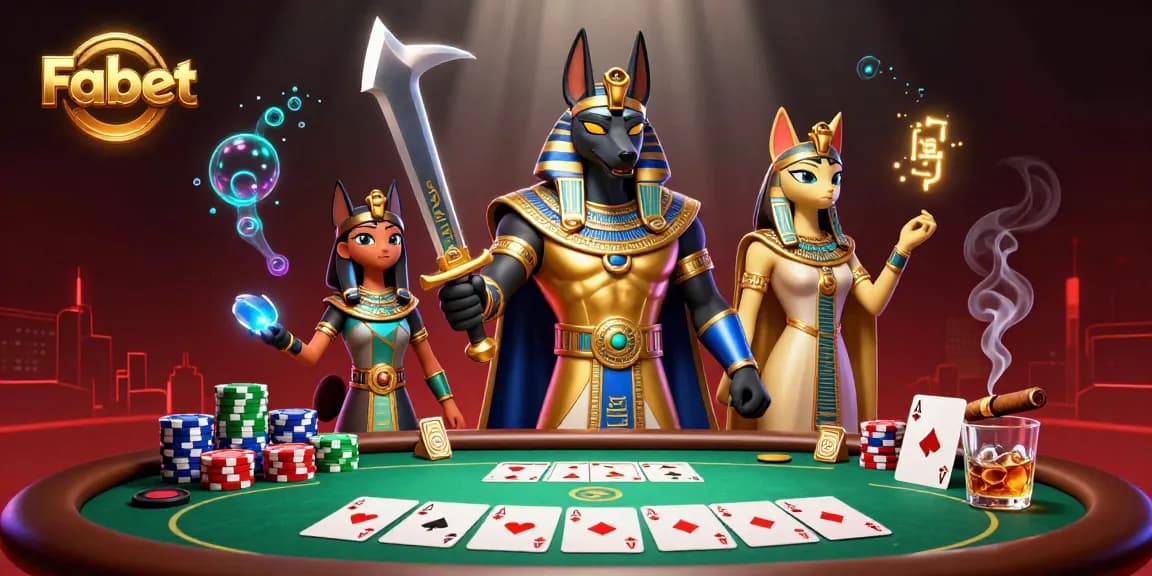 Engage with Fabet's vibrant poker scene featuring Anubis and Bastet in action!