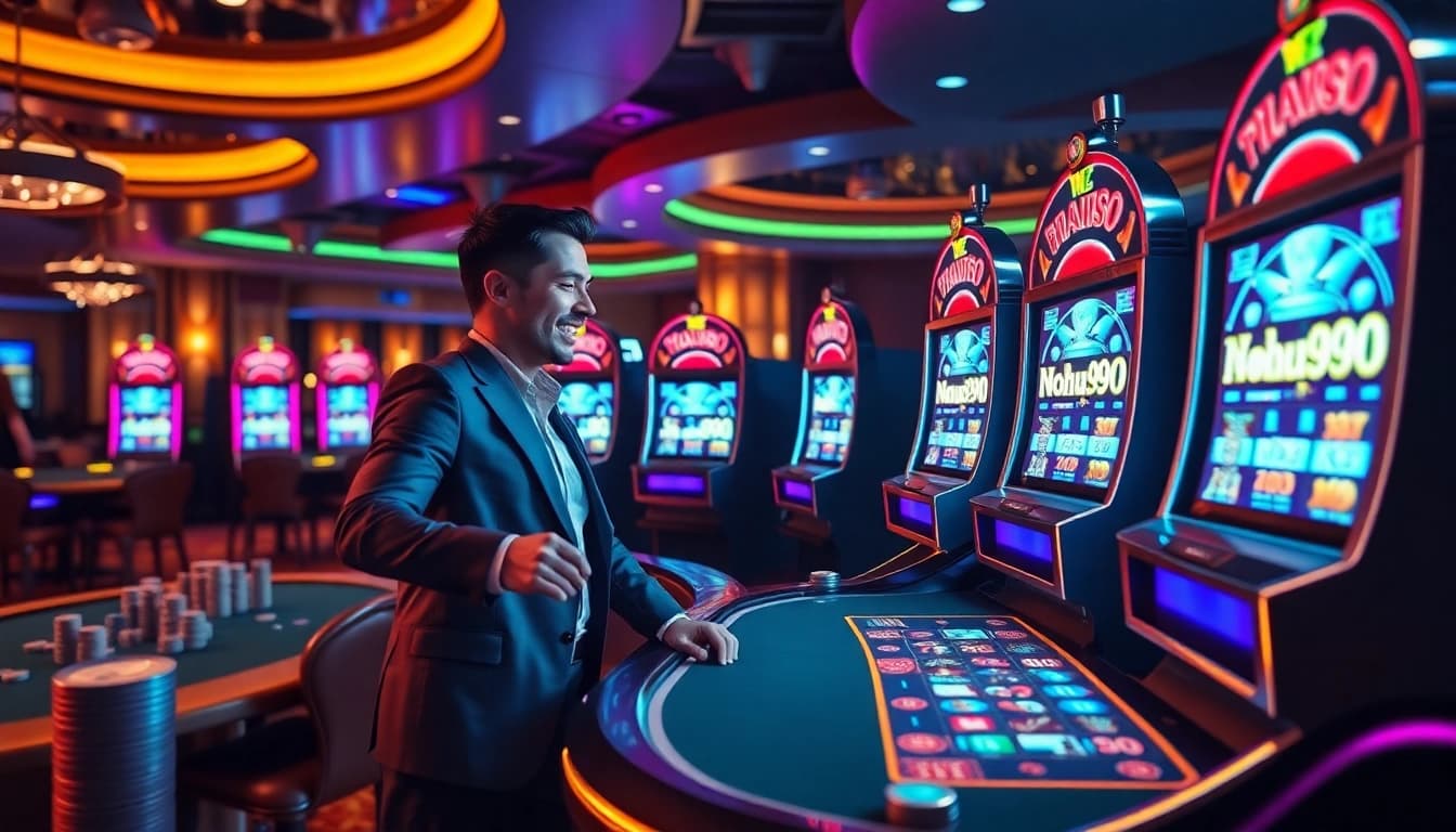 Experience the thrill of Nohu90 slot machines in a vibrant casino atmosphere.