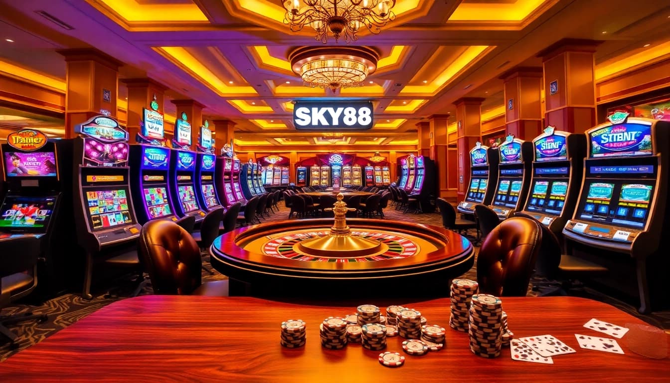 Experience thrilling games at SKY88 Casino with vibrant roulette and slot machines.