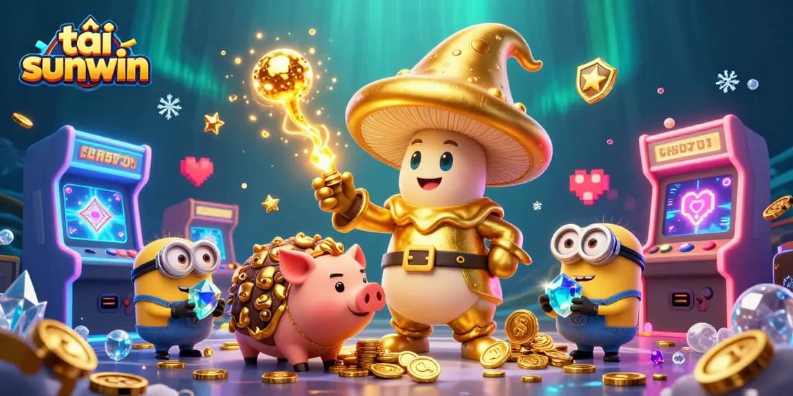 Engage with exciting gaming treasures at tải sunwin featuring dynamic 3D wizard and truffle pig in a vibrant casino scene.