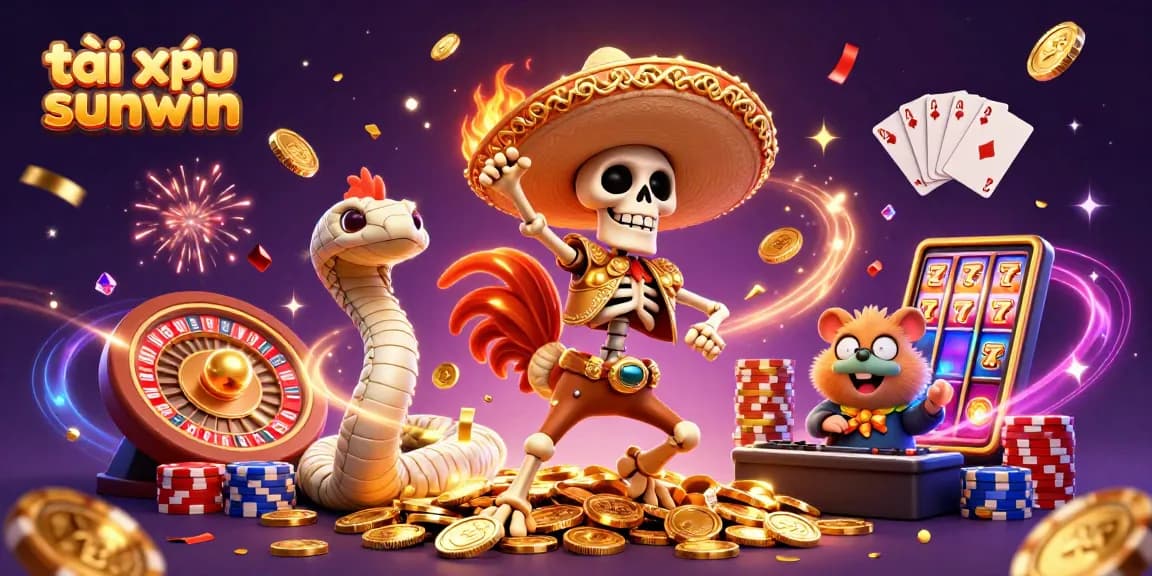 Experience the thrill of tài xỉu sunwin with a vibrant 3D casino illustration, showcasing excitement and gaming elements.