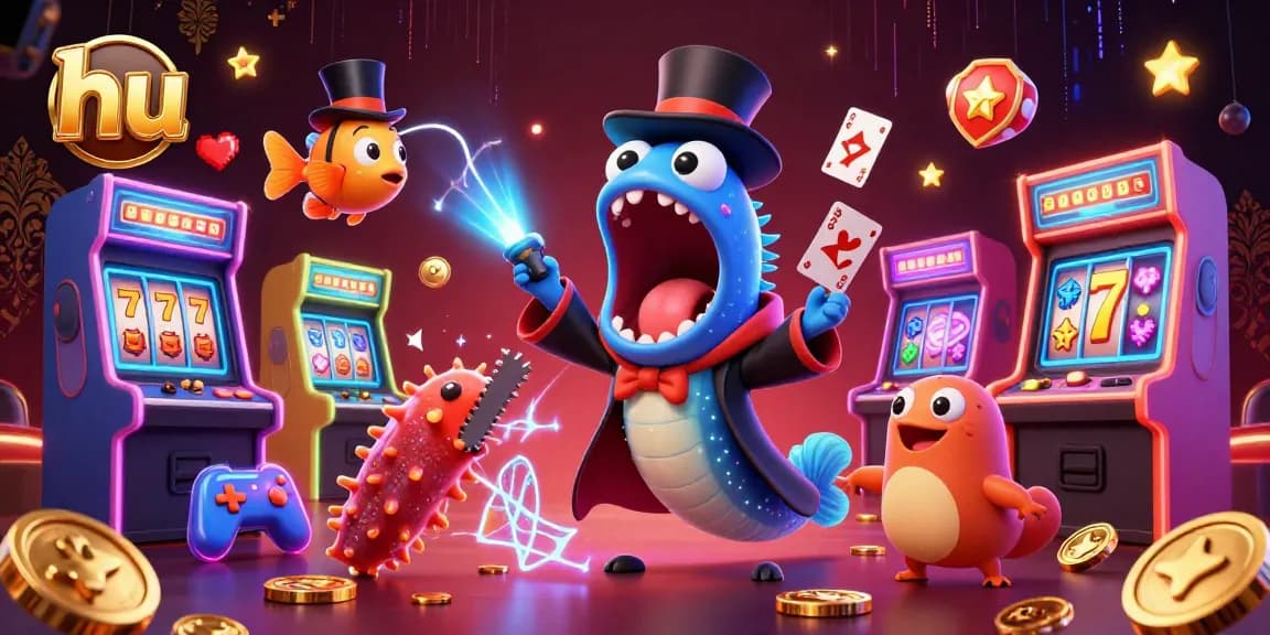 Engage in hu-inspired magic with a bioluminescent eel performing tricks amidst dazzling casino elements.