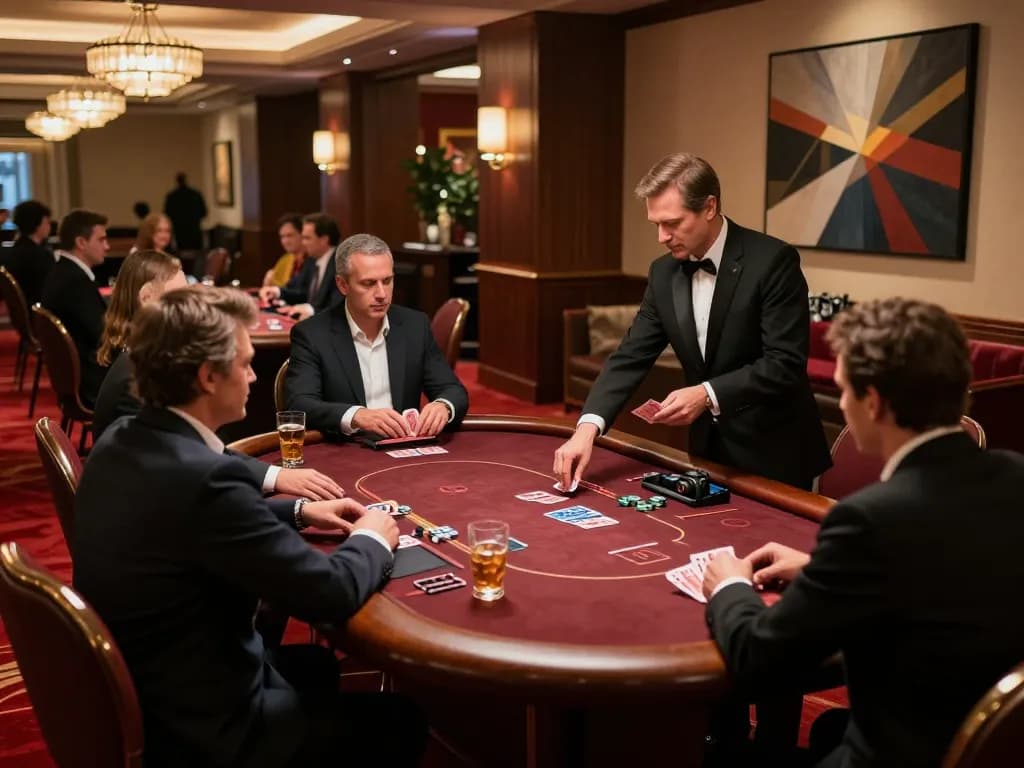 3Win players strategizing in an upscale VIP gaming area, immersed in high-stakes poker action.