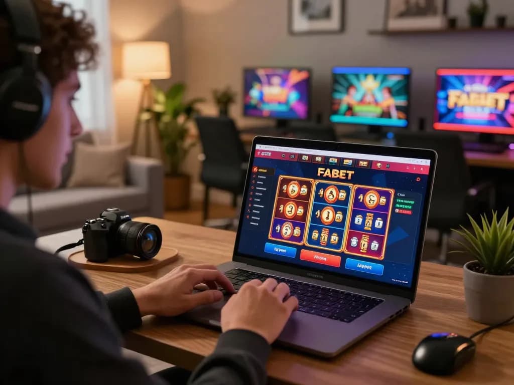 Experience thrilling gameplay at Fabet with a cozy online casino setting, showcasing diverse gaming options.