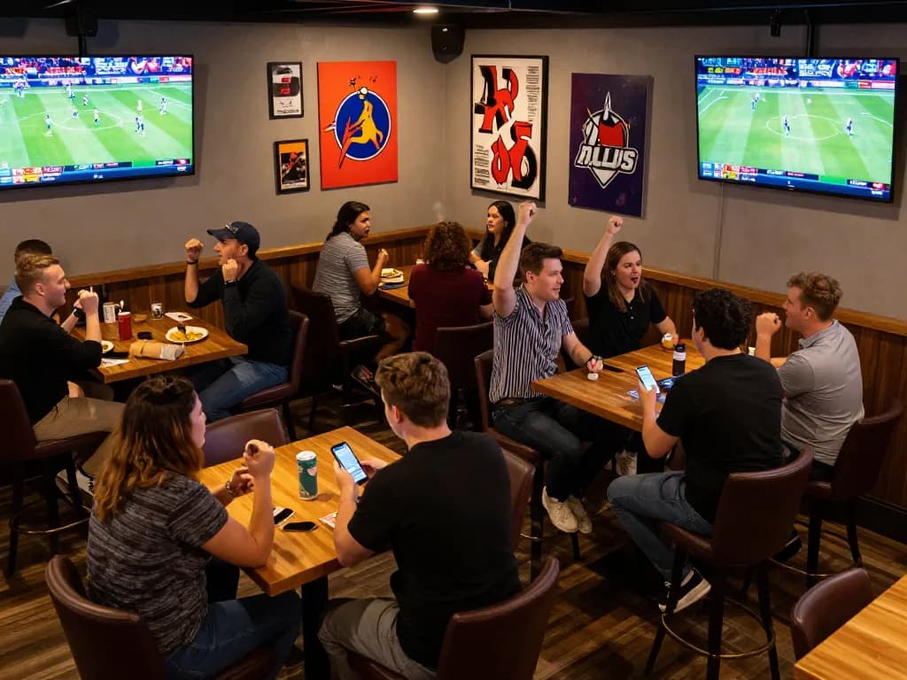 Engaging in sports betting on the 78win app in a lively atmosphere.