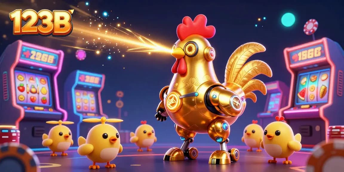 Engage with vibrant 123B gaming elements featuring a robot rooster and animated drones in dynamic casino action.