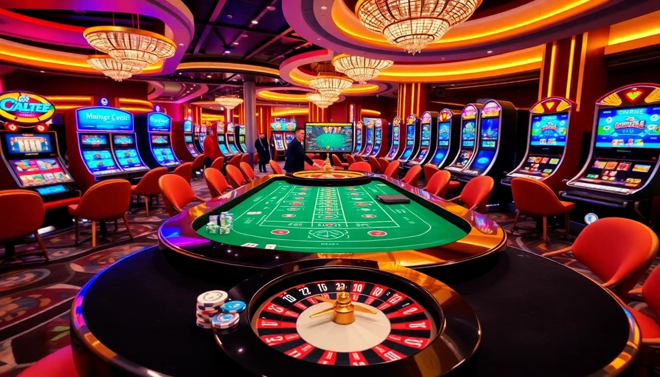 Engage in the exciting kp88 game with glamorous casino visuals, including poker chips and a roulette wheel.