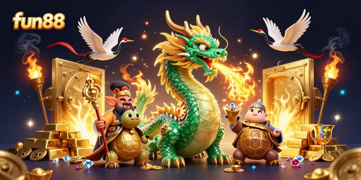 Play exciting games at fun88 while being captivated by an emerald jade dragon and treasures!