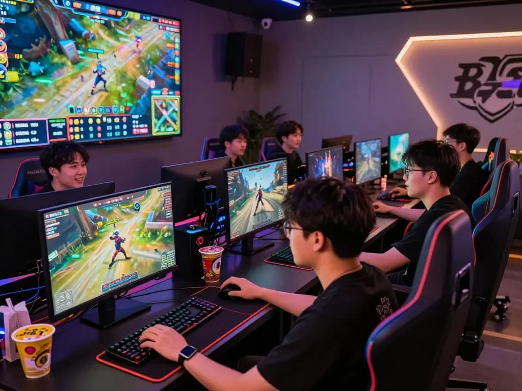 B52 Club trực tuyến gaming lounge scene with engaged players enjoying popular games.