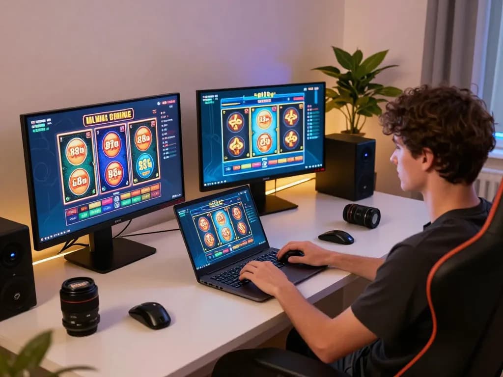 Engaged player enjoying the 88clb online casino experience with colorful slots displayed