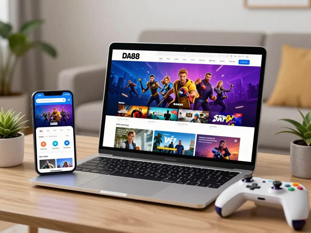 DA88 online entertainment platform showcasing games and user-friendly interface in a cozy living room.