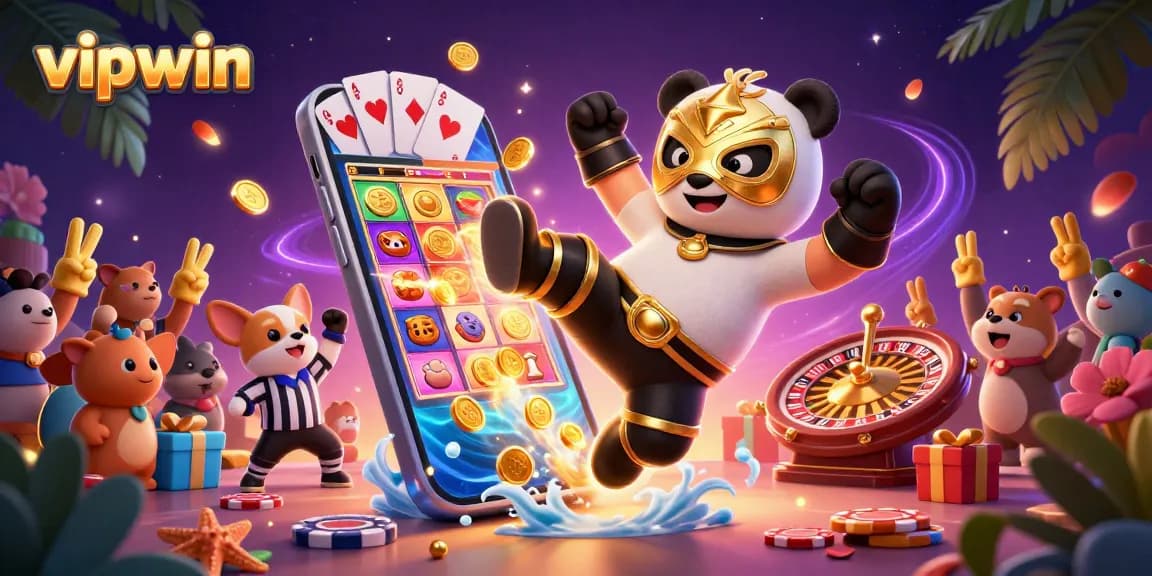 Experience the excitement of vipwin gaming with a vibrant, action-packed casino illustration.
