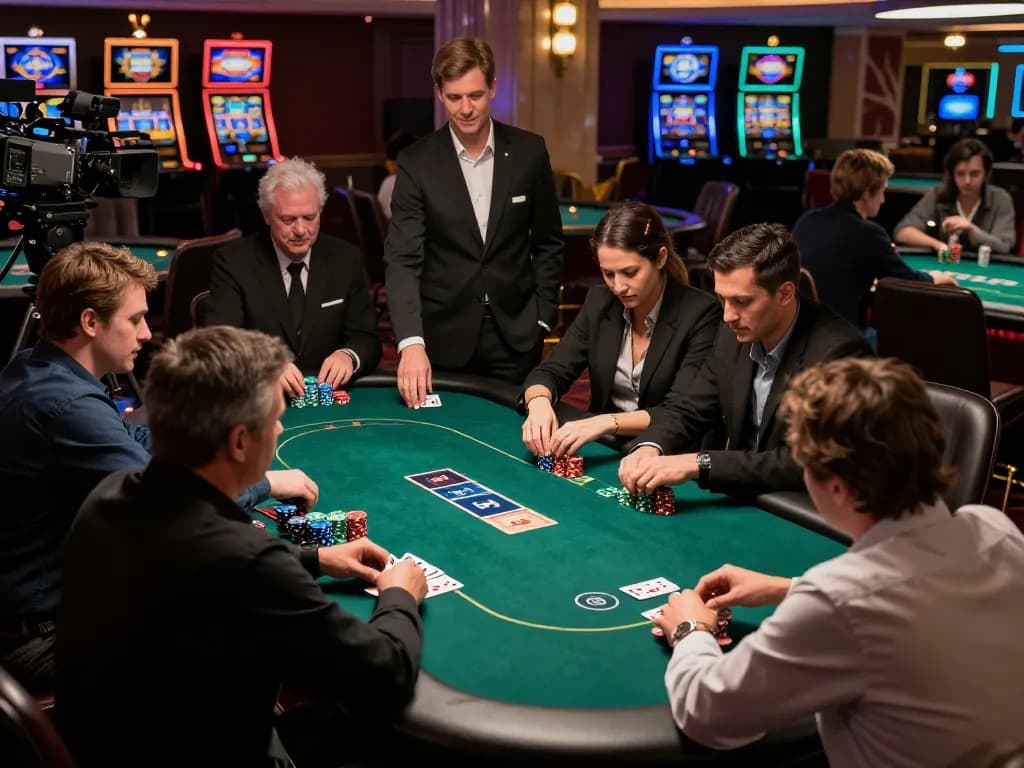 Players at a Net88 poker table making strategic moves and enjoying an upscale casino atmosphere.