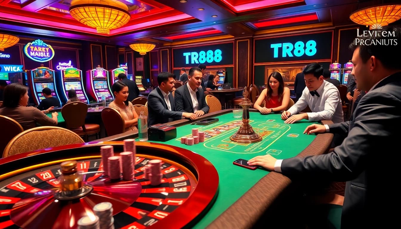 Engage in an exhilarating TR88 poker game amid vibrant casino excitement.