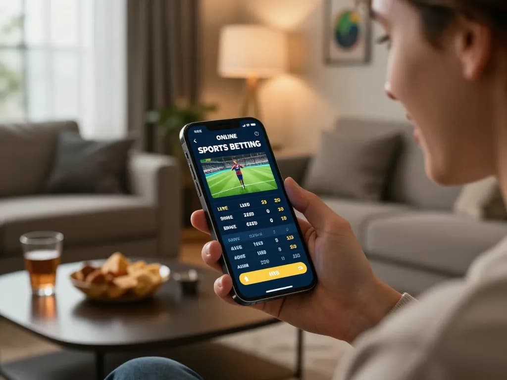 f168 user engaging with mobile sports betting app showing live odds in a cozy setting