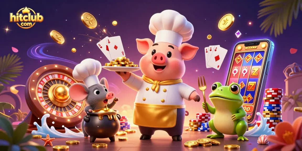 Engage with thrilling games at hitclub com with colorful coins and vibrant casino elements in a lively scene.