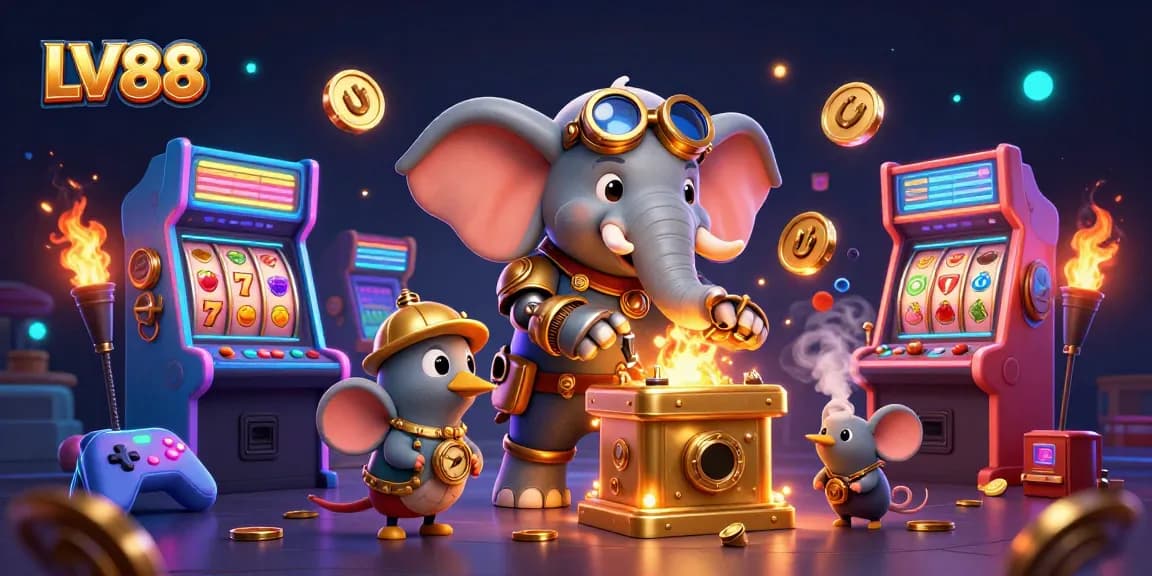Spin the reels at LV88 with a steampunk elephant and animated casino elements!