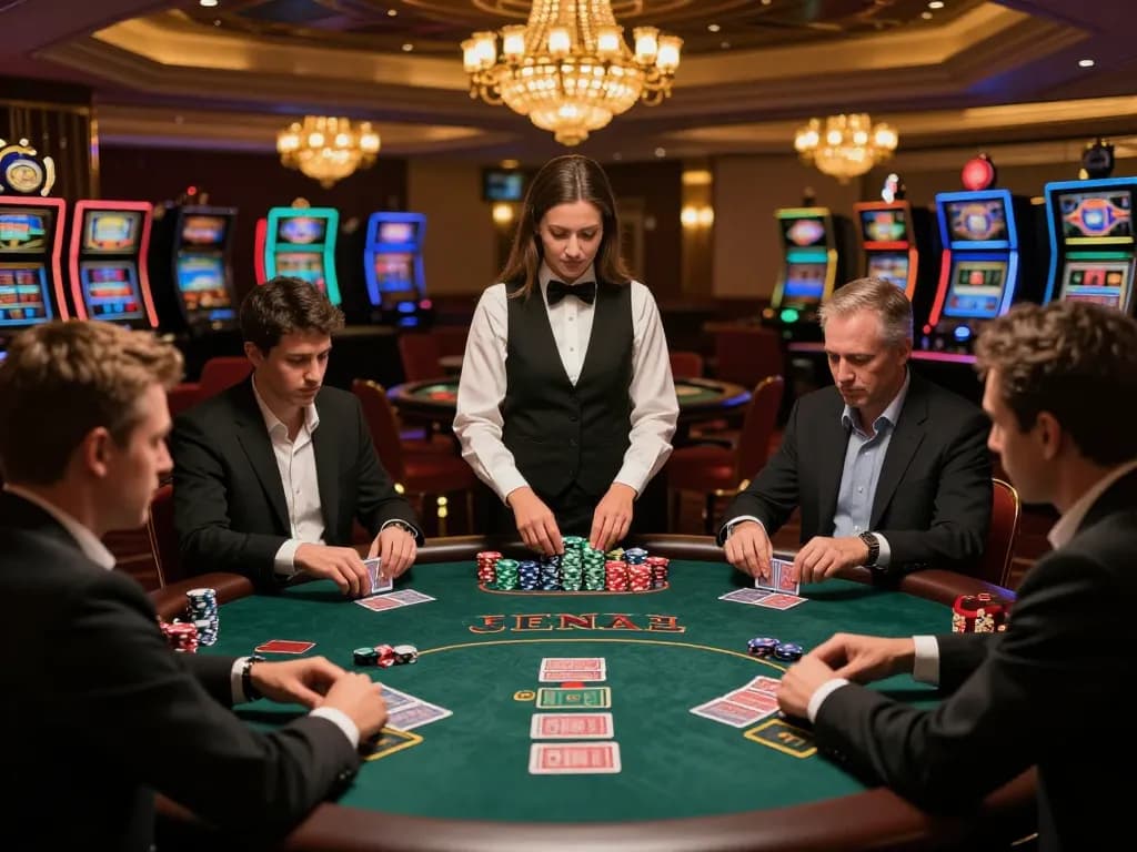 da88pc players placing bets at a blackjack table with a professional dealer managing the game