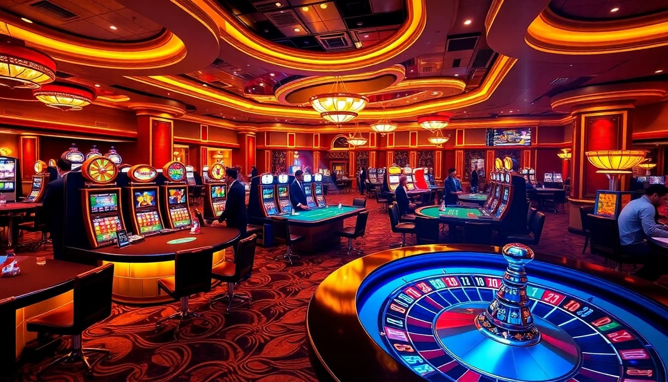 Experience the thrill of winning at https://88ii88.com/ in a vibrant casino setting with games and players engaged in excitement.