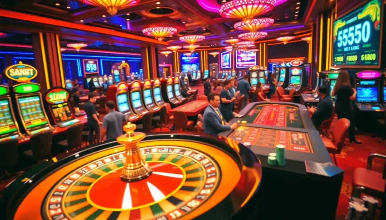 Players enjoying various games at 555win casino, showcasing an engaging and vibrant gambling atmosphere.