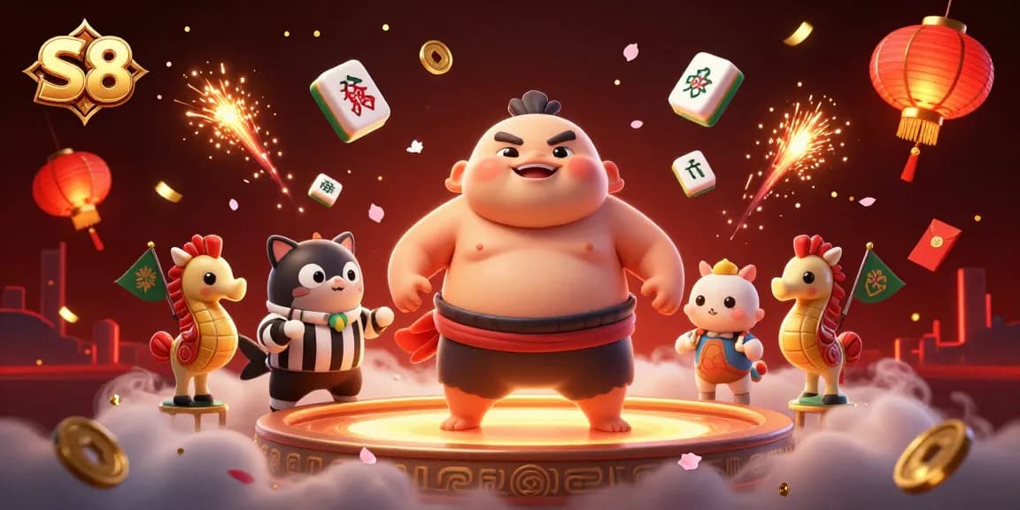 Watch the S8 underwater casino match with fugu sumo wrestling, catfish referee, and festive elements.