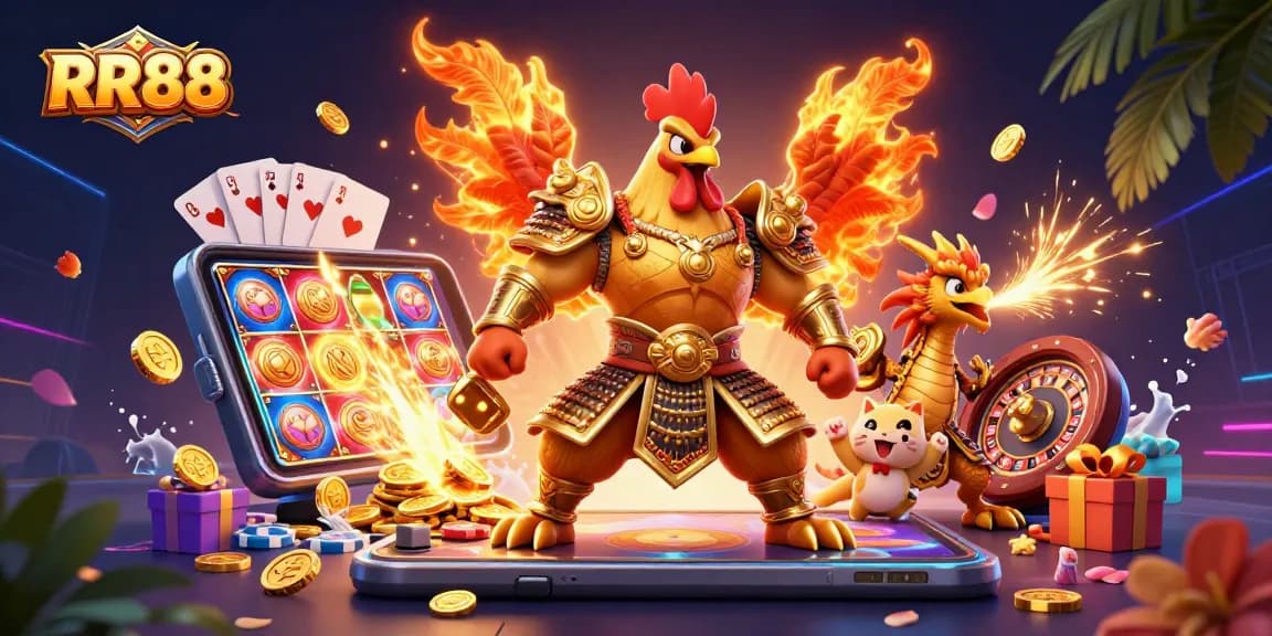 Experience thrilling wins with RR88's vibrant casino action, featuring exciting games and animated characters.