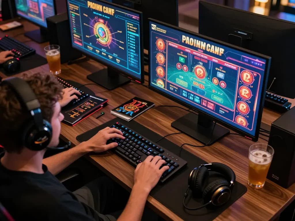 Player enjoying dynamic online gaming at home with DN888 interface visible on multiple screens.