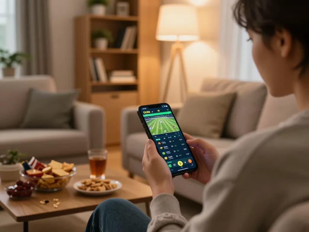 Engaging home setup for UU88 sports betting on smartphone with live odds display.